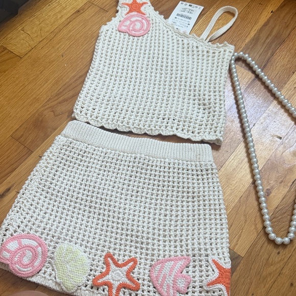 Zara Other - Zara Cream Crochet Set with Pink and Orange Accents